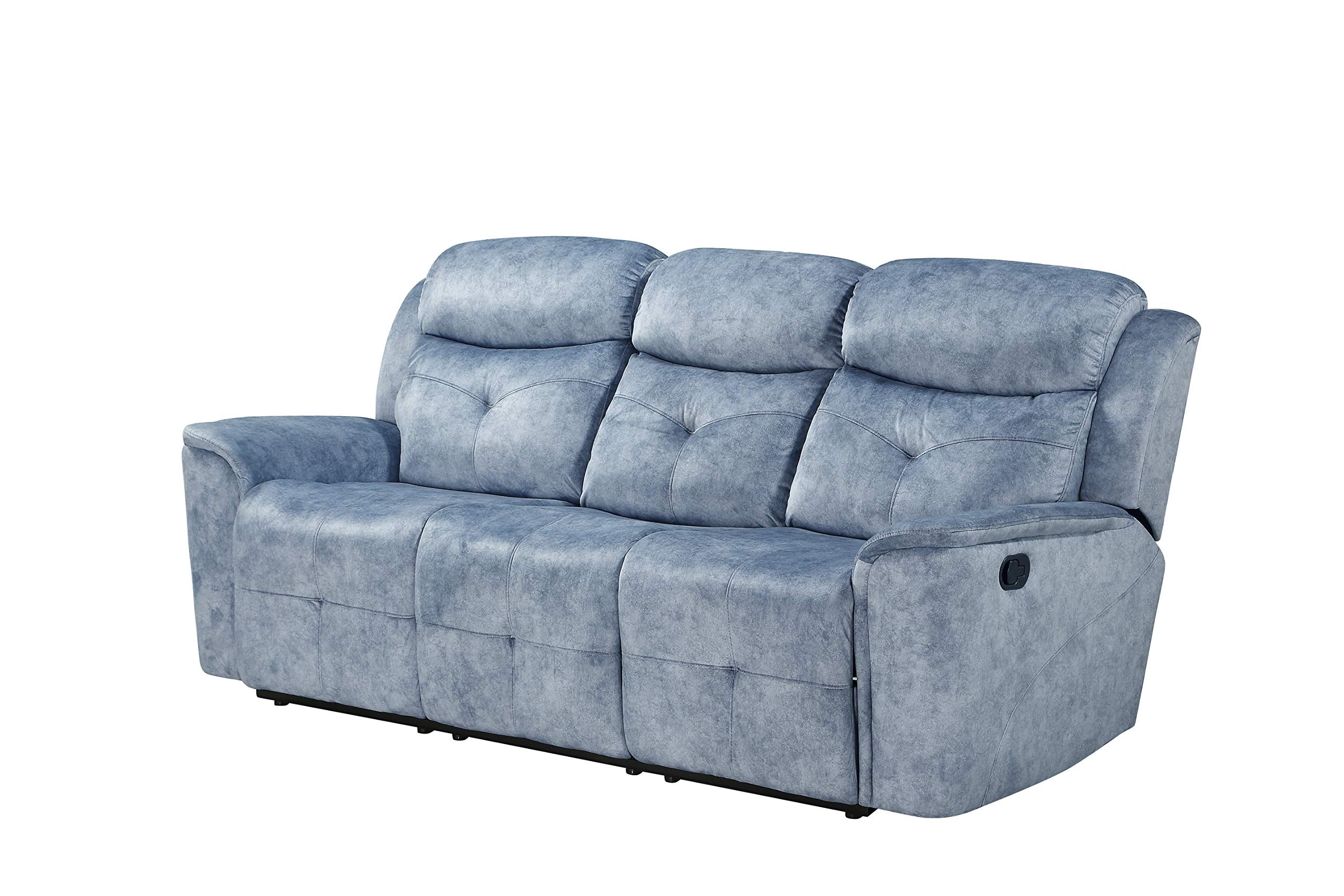 Acme Mariana Fabric Tufted Reclining Loveseat with Console in Silver Blue